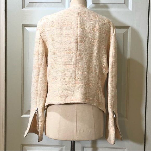 NEW Zara Biker Zip Pockets Lined Jacket Coat Blazer Size XL Cream Color - Picture 8 of 12